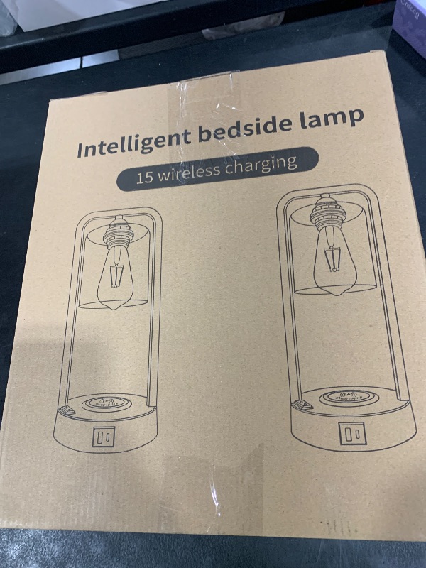 Photo 1 of Wireless Charging Table Lamp for Bedroom Set of 2, Touch Control Dimmable with Type C USB Ports & AC Outlet Bedside Nightstand Lamp, Glass Shade Industrial Desk Lamp for Home Office, Bulbs Included