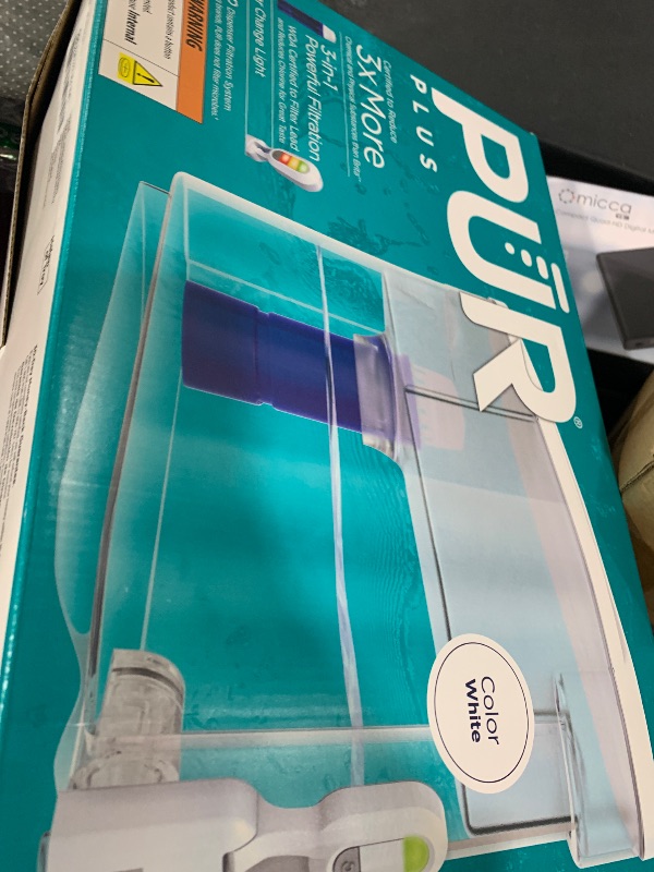 Photo 1 of PUR 30-Cup Countertop Water Filter Dispenser, 1 Genuine PUR Filter, 2-in-1 Powerful Filtration, Lasts 2 Months or 40 Gallons, Dishwasher Safe, White/Blue (DS1800Z)