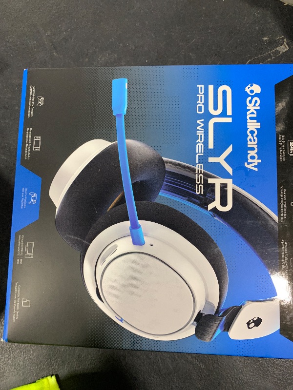 Photo 1 of Skullcandy SLYR Pro Wireless Multi-Platform Gaming Headset, Bluetooth Headphones, Up to 24 Hrs Battery, PC, PlayStation, Nintendo Switch, 2.4GHz Low Latency Wireless Transmitter Included - White/Blue