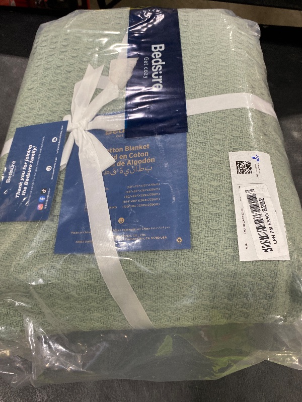 Photo 1 of Bedsure Gentlesoft 100% Cotton Large Blanket Oversized King for Bed - Breathable Thick Waffle Weave Blanket for Summer, Couch Cover, Sage Green, 120x94 inches