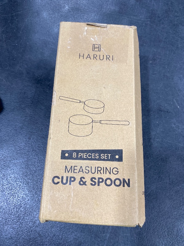 Photo 1 of Copper Stainless Steel Measuring Cups and Spoons Set of 8, Wooden Handle with US Measurements, Metric Cups and Spoons for cooking and baking