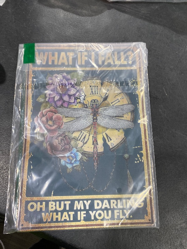 Photo 1 of Fmcmly Vintage Tin Signs What If I Fall Dragonfly Decoration Hippie Boho Art Poster Fall Sign Home Kitchen Office Bedroom Cafes Wall Decor 8x12 Inch