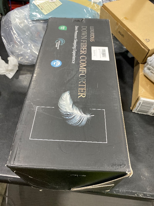 Photo 1 of downluxe Goose Feather Down Fiber Comforters Queen Size, All Seasons Queen Duvet Insert, 3D Baffle Box Fluffy White Comforter Queen with Corner Tabs, 90"x90"