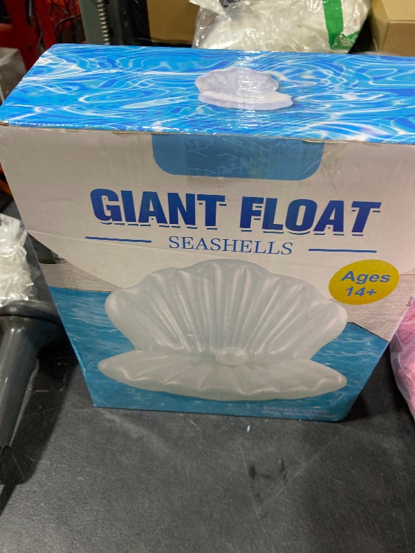 Photo 1 of 52" Thickened Inflatable Seashell Pool Float, Giant Pool Floating Raft Chair with Pearl Balls, for Birthday Party, Ocean Theme Decorations, Beach & Pool Party Decorations