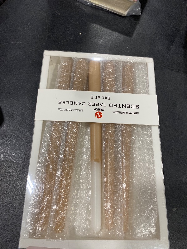 Photo 1 of 10 Inch Taper Candles Candle Sticks Handmade Set of 6 Bluebell Scented Long Candle Tapered Candles Smokeless for Wedding Home Decoration(Brown)