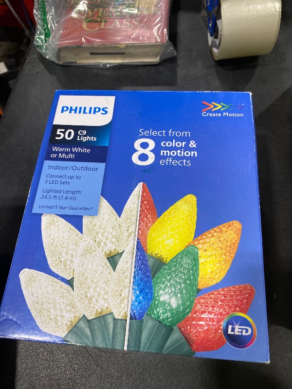 Photo 1 of PHILIPS 50 LED 8 Function Bicolor Faceted C9 Christmas Lights on Green Wire - UL Listed for Indoor/Outdoor Use - 26.83' Total Length with 6" Bulb Spacing - String Lights for Christmas Tree Decorating