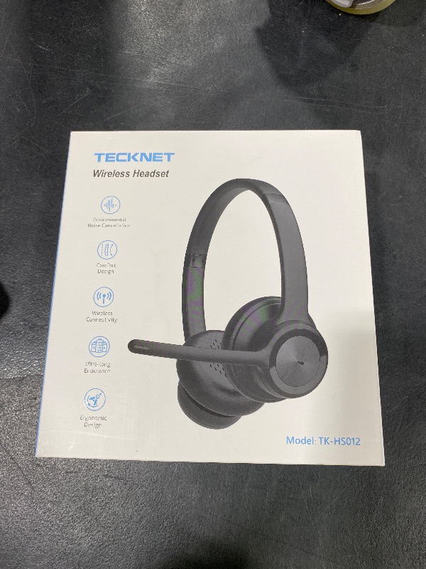 Photo 1 of TECKNET Wireless Headset, Bluetooth Headset with AI Noise Cancelling Microphone - Rechargeable Bluetooth V5.2 Headphones, 50H Playtime & Mic Mute, On Ear Headphones for Trucker/Remote Work/Call Center