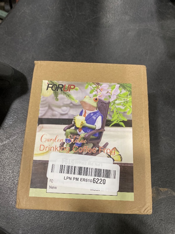 Photo 1 of FORUP Frog Garden Statue, Drinking Coffee Frog Statue, Resin Frog Figurine with Solar Light for Outdoor Yard Garden Lawn Decorations, 4.7 Inch Tall