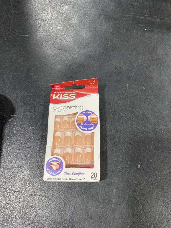 Photo 1 of KISS Everlasting, Press-On Nails, Nail glue included, 'Infinite', French, Medium Size, Squoval Shape, Includes 28 Nails, 2g Glue, 1 Manicure Stick, 1 Mini file
