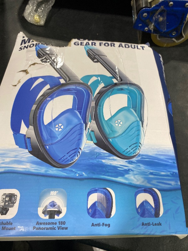 Photo 1 of QingSong Full Face Snorkel Mask for Adults, Snorkeling Gear with Camera Mount, 180 Degree Panoramic View Snorkel Set Anti-Fog Anti-Leak