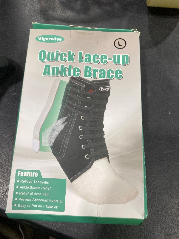 Photo 1 of Vigorwise Lace up Ankle Brace for Women Men, Quick Adjustment Ankle Brace with Metal and Plastic Side Stabilizers, 1Pcs Foot Support for Sprained Left Right, L