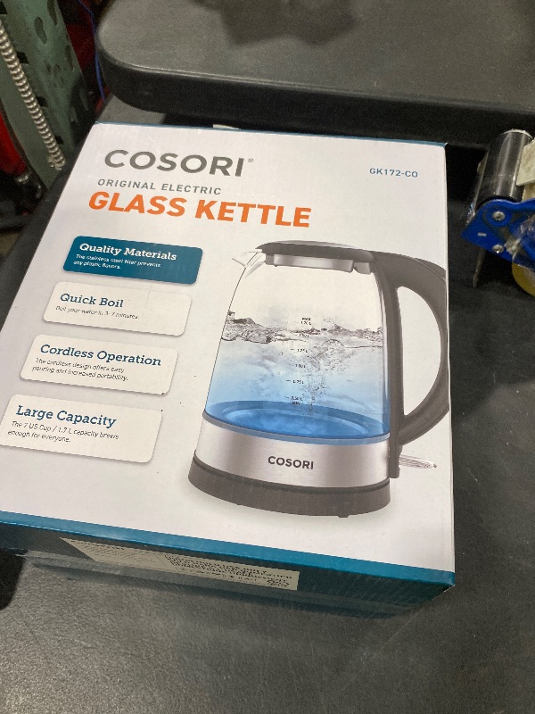 Photo 1 of Cosori Electric Kettle, No Plastic Filter & Spout, 1.7L Tea Kettle & Hot Water Boiler For Coffee & Tea, Water Heater & Teapot, Automatic Shut Off, Borosilicate glass, Black, 1500W