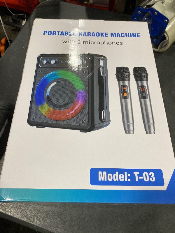 Photo 1 of VOSOCO Karaoke Machine, Portable Bluetooth Karaoke Speaker with 2 Wireless Microphones, PA System for Adults Kids with LED Lights, Supports FM/AUX/USB/TF for Home Party