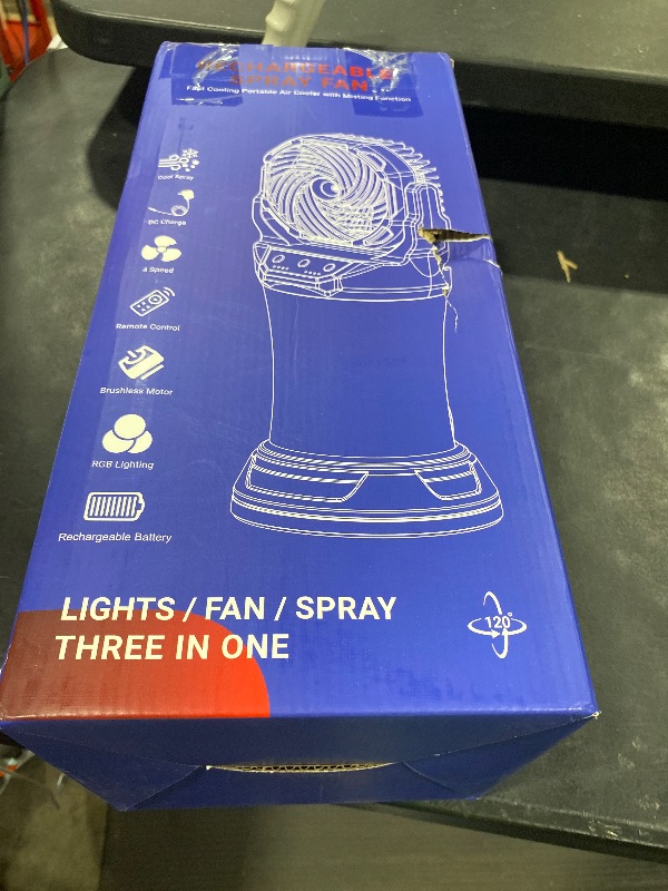 Photo 1 of Misting Fan Portable Camping Fan 42800mAh Battery Powered with Remote Control, RGB Ambient Light with 2L Bucket, Battery Indicator, 120° Auto Oscillating, Timing Function, Grip Handle