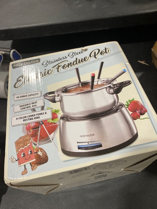 Photo 1 of Nostalgia 6-Cup Electric Fondue Pot Set for Cheese & Chocolate - 6 Color-Coded Forks, Temperature Control - Stainless Steel Kitchen Gadgets and Appliances for Hors d'Oeuvres and More - Stainless Steel
