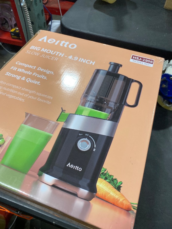 Photo 1 of Aeitto Cold Press Juicer, Juicer Machines with 4.9" Large Feed Chute, Fits Whole Vegetables and Fruits, Professional Juice Maker, Easy to Clean, High Juice Yield, Easy to Assemble,Black