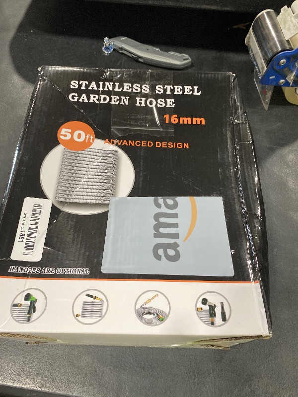 Photo 1 of GrassWind Stainless Steel Garden Hose 50 ft Heavy Duty Metal Water Hoses with 10 Function Water Hose Nozzles for Yard Outdoor