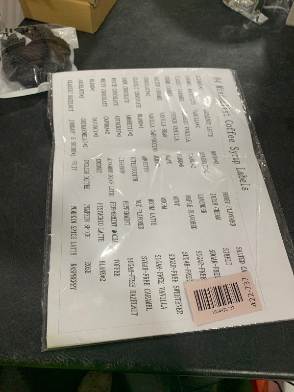 Photo 1 of HJZHII 84Pcs Coffee Syrup Labels, Waterproof Coffee Syrup Label Stickers Self-Adhesive White Minimalist Kitchen Food Label Preprinted Jar Labels for Bottles Bar Containers Dispenser,2.5 * 2.5in
