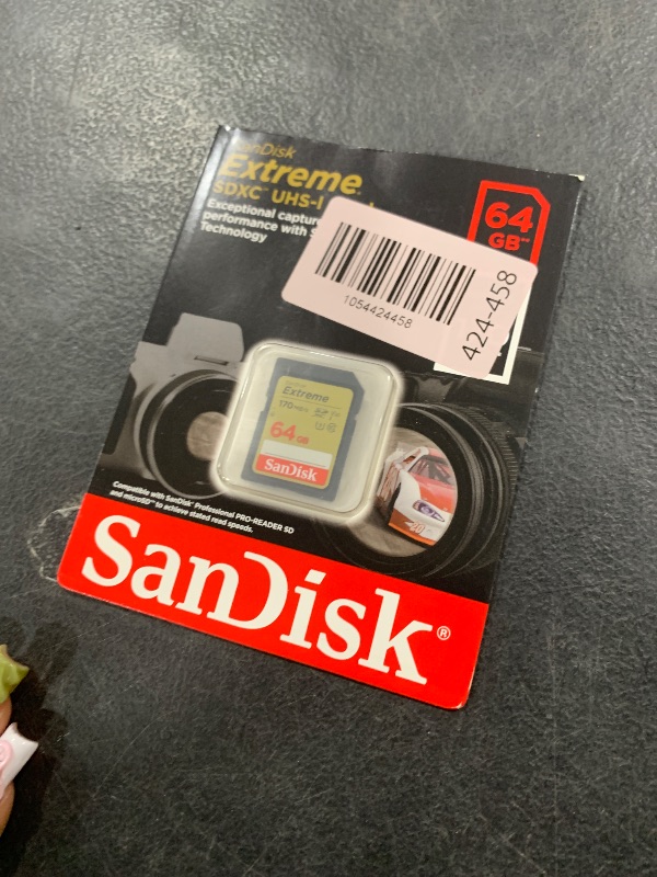 Photo 1 of SanDisk 64GB Extreme SDXC UHS-I Memory Card - C10, U3, V30, 4K, UHD, SD Card - SDSDXV2-064G-GNCIN