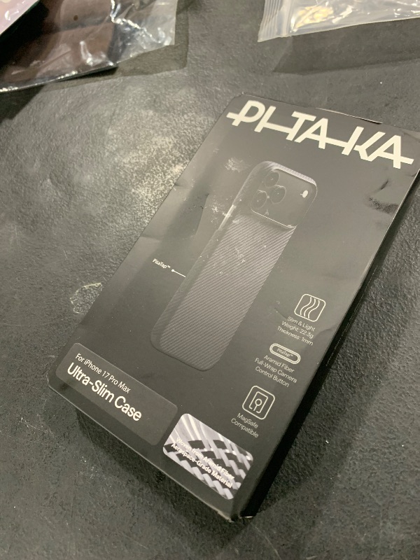 Photo 1 of pitaka for iPhone 17 Pro Max Case 6.9" with Camera Control Button, Compatible with MagSafe, Ultra-Slim Case with Caseless Touch Feeling, 600D Aramid Fiber Woven, Black/Grey(Twill)