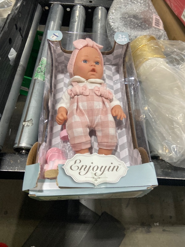Photo 1 of Enjoyin 12'' Baby Doll in Gift Box with Pink Cloths, Pacifier, 13''x13'' Microfabric Blanket, and Feeding Bottle. Gift Idea for Ages 3+