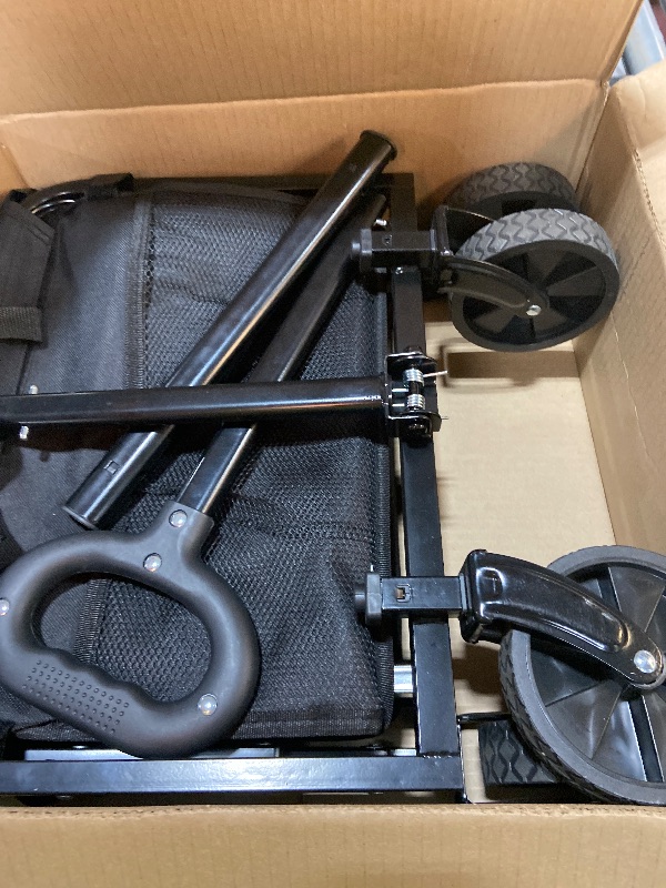 Photo 1 of Wagons Carts Foldable, Collapsible Wagon, Foldable Wagon Cart with Wheels, Folding Wagons for Beach Camp Sports Garden, 2 Cup Holders/Lightweight Portable/Black/360 LBS