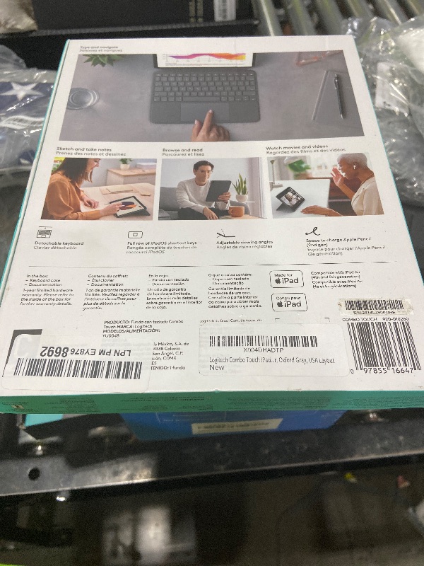 Photo 1 of Logitech Combo Touch iPad Air Keyboard Case, Detachable Backlit Keyboard with Kickstand, Trackpad, Smart Connector, Oxford Gray, USA Layout