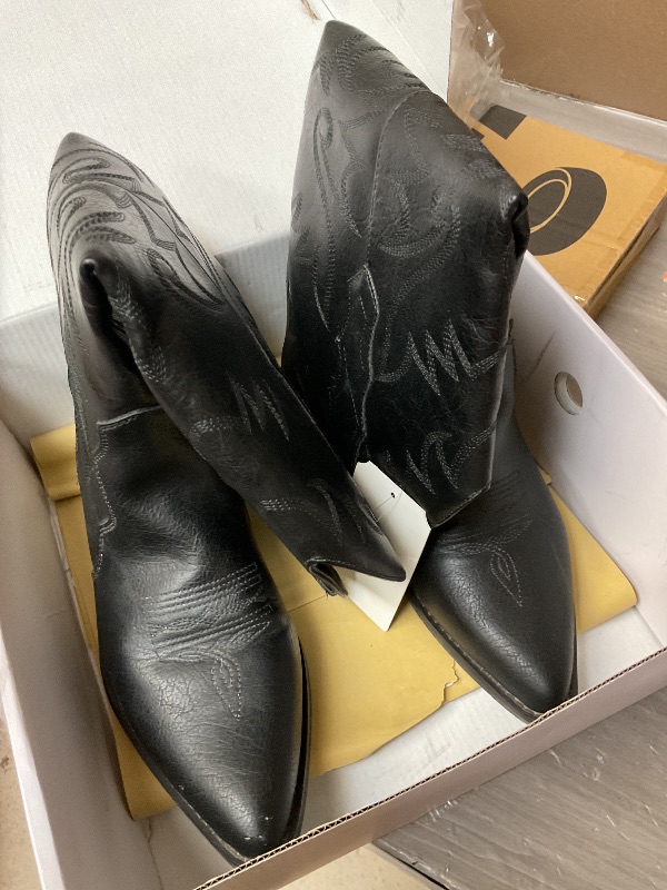Photo 1 of Rollda Cowboy Boots for Women Cowgirl Boots Embroidered Knee-High Western Boots Pointy Toe with Chunky Heel Black Size 9.5