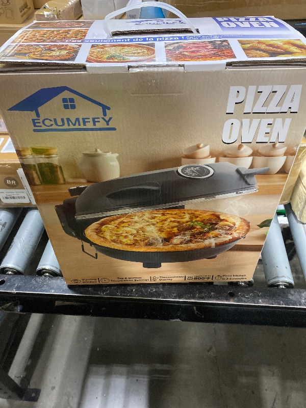 Photo 1 of ECUMFFY Pizza Oven Indoor, 12 Inch Retro Pizza Maker, Rapid Heating 800?F, 1200W Glazed Ceramic Stone Electric Pizza Cooker, Two-button Precise Temperature Control, Viewing Window for Precise Cooking