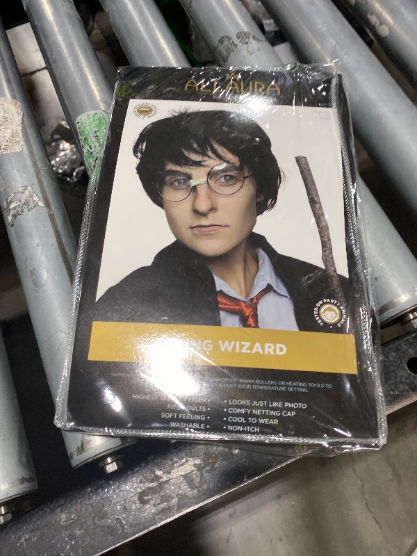 Photo 1 of ALLAURA Compatible with Harry Potter Wig – Short Black Boy Wizard Wig & Glasses Set for Kids & Adults – Magical School Costume Accessory for Halloween, Cosplay, Book Week, Fantasy Party Outfits
