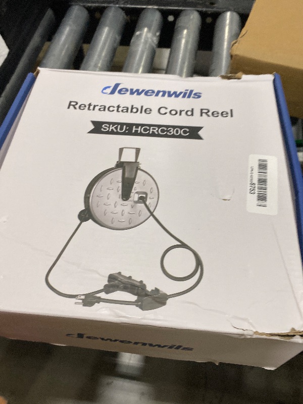 Photo 1 of DEWENWILS Metal Extension Cord Reel,30FT Retractable Extension Cord, 16AWG/3C SJTW Power Cord, 3 Electrical Outlets, 10A Circuit Breaker, Wall or Ceiling Mountable for Workshop, Garage, UL Listed