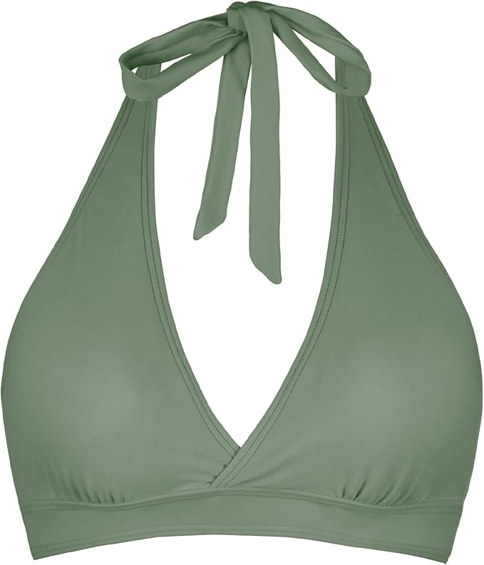Photo 1 of Women's Supportive Halter Bikini Padded Push Up Ruched Bust Hook Back Swimsuit Bathing Suit Tops Only S 
