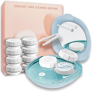 Photo 1 of Contact Lens Cleaner, Portable Ultrasonic Contact Lens Cleaning Machine with USB Charger and Solution Soak Case Kit for Soft Lens, Colored Contact Lens, Hard Lens, RGP Lens and OK Lens (Blue)