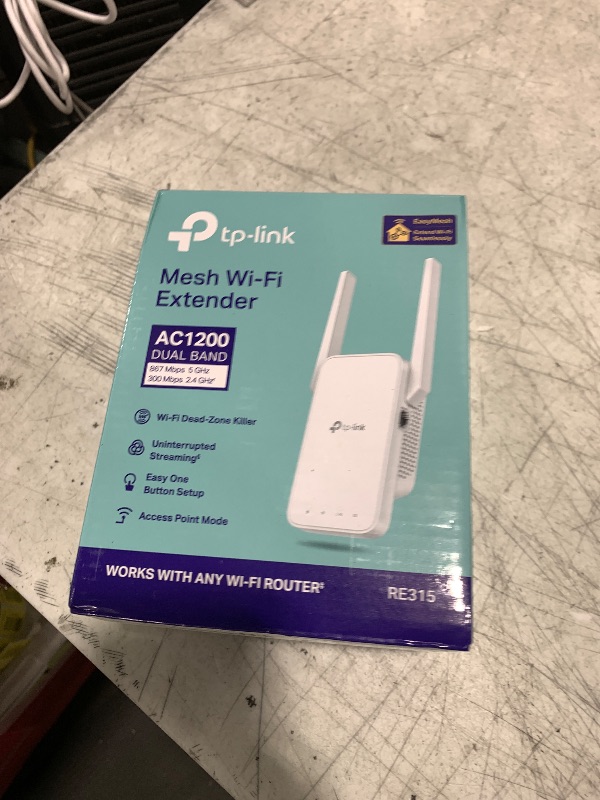 Photo 1 of TP-Link AC1200 WiFi Extender, 2025 Wirecutter Best WiFi Extender, 1.2Gbps Home Signal Booster, Dual Band 5GHz/2.4GHz, Up to 1600 Sq.ft and 32 Devices, EasyMesh Compatible, One Ethernet Port (RE315)