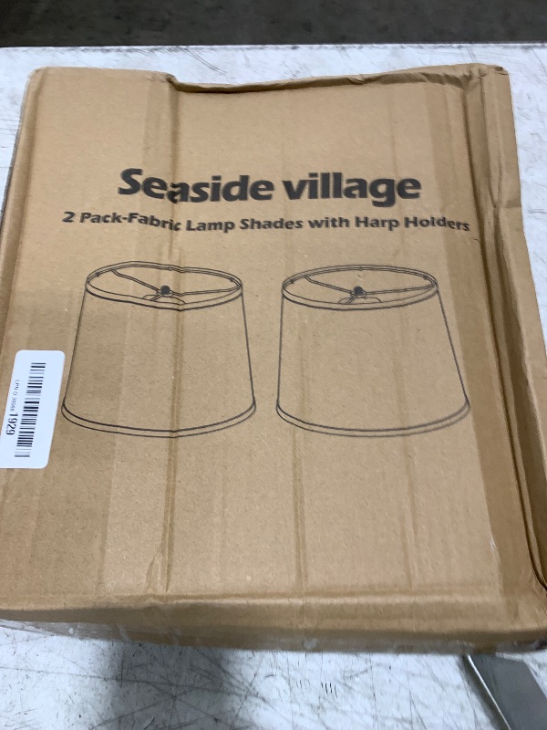 Photo 1 of Lampshades Set of 2, Drum Lampshades 11.6" Top x 12.6" Bottom x 9.8" High, Seaside village Medium Lampshades (Spider Fitter), Beige Lampshades Natural Linen Hand Crafted, Easy Assembly Required