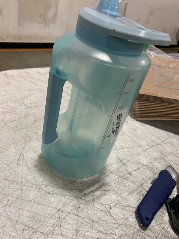 Photo 1 of Zulu Goals 64oz Large Half Gallon Jug Water Bottle with Motivational Time Marker, Covered Straw Spout and Carrying Handle, Perfect for Gym, Home, and Sports, Dusty Blue