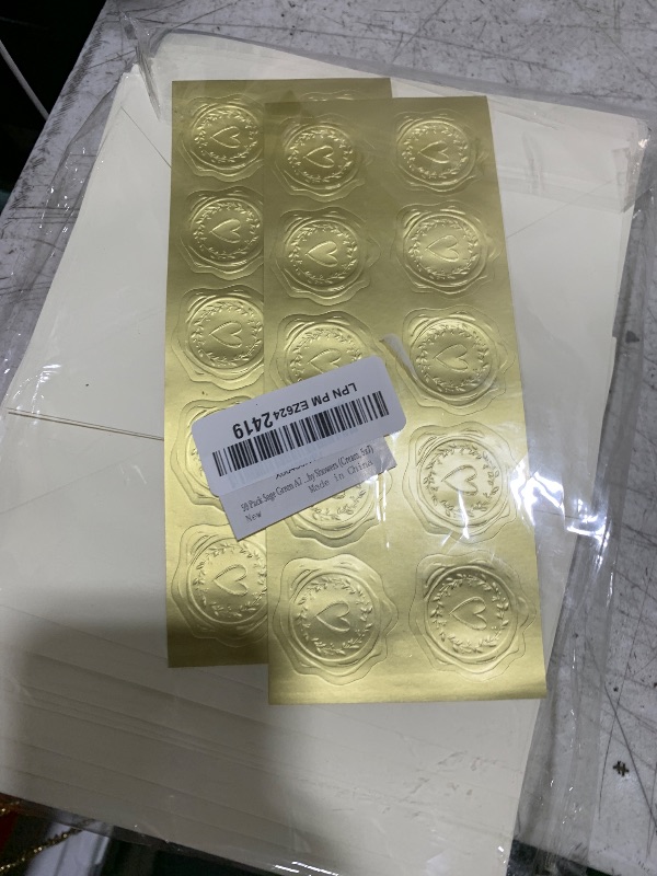 Photo 1 of 50 Pack Cream A7 Envelopes with Cards 5x7 Thick Folded Cardstock and Gold Stickers for Greeting Cards, Wedding, Birthday, Invitations, Baby Showers (Cream, 5x7)