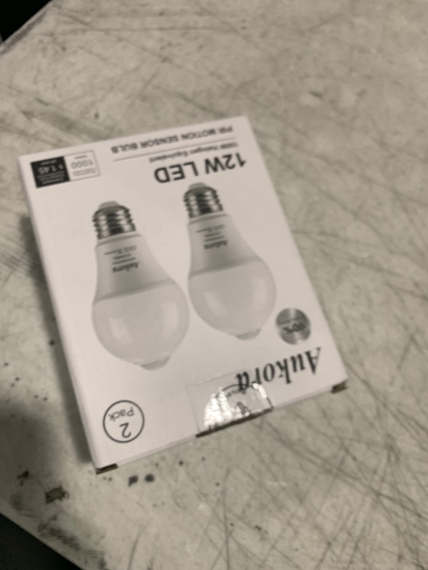 Photo 1 of Aukora Motion Sensor Light Bulbs, 12W (100-Watt Equivalent) E26 Motion Activated Dusk to Dawn Security Bulb Outdoor/Indoor for Front Door Porch Garage Basement Hallway Closet(Cold White 2 Pack)