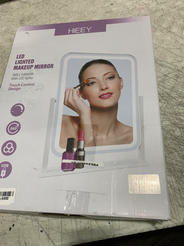 Photo 1 of HIEEY Vanity Mirror with Lights, Makeup Mirror with Lights, Three Color Lighting Modes, and 5X Magnification Mirror, Smart Touch Control, 360°Rotation (16.73" x 13.38" White,Gift Box)