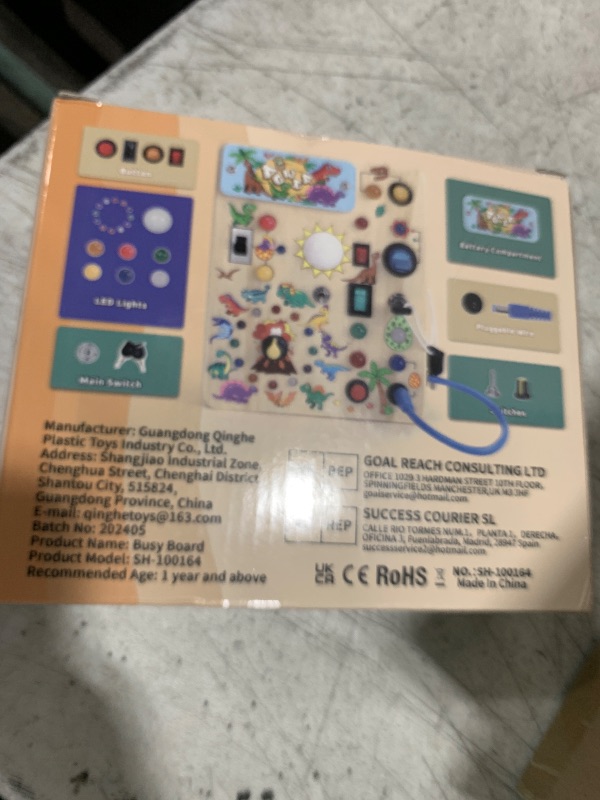 Photo 1 of Iabedi Dinosaur Busy Board, Wooden Toddler Toy, Sensory Travel Toy, Ideal Gift for 1-3 Years Old Boys (Dinosaur Busy Board Plus V2), Blue