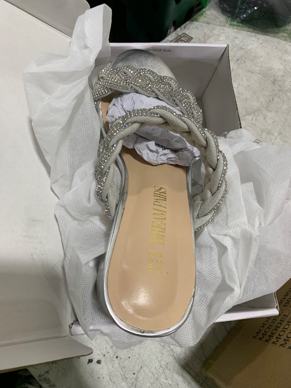 Photo 1 of DREAM PAIRS Women's Two Braided Strap Low Heels for Women Open Toe Block Chunky Heels Sandals Holiday Party Wedding Dress Pumps Shoes,Size 6.5,Silver,DHS213-2