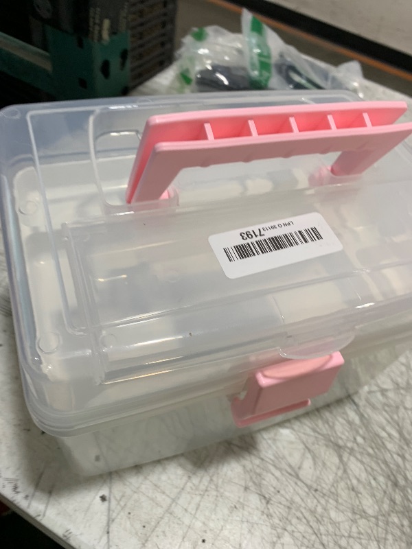 Photo 1 of MyGift 10 Inch First Aid Clear & Pink Bin with Removable Tray, Quick Access Lid Flap and Top Carrying Handle, Portable Emergency Kit, Medical Supply Travel Tote, Medicine Storage Box Container