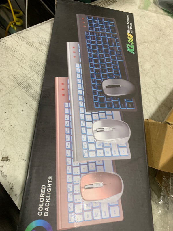 Photo 1 of SABLUTE Wireless Keyboard and Mouse Combo Backlit - Compact Quiet Keyboard with RGB Mouse, Rechargeable, Slim, Sleep Mode, Portable Cordless Set for Mac, Windows, Laptop, PC (Silver White)