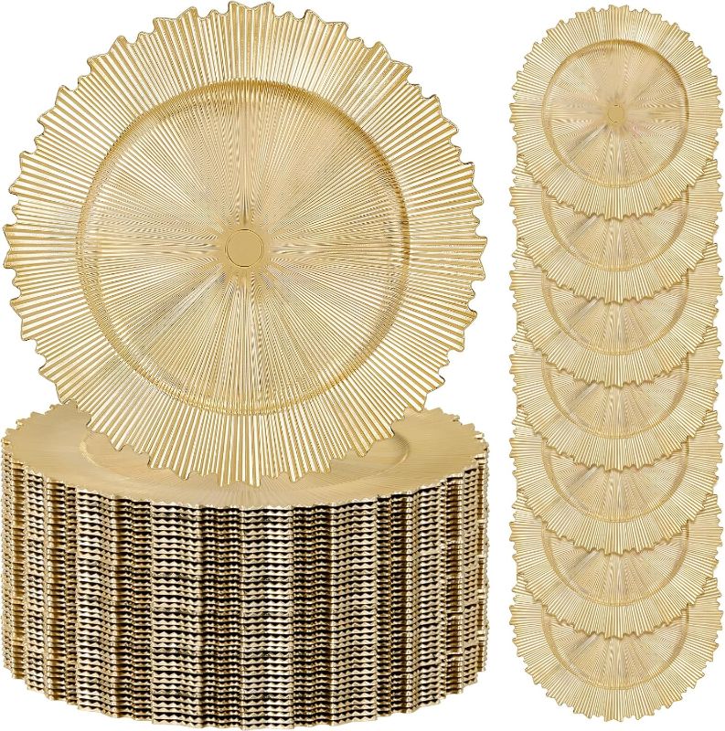 Photo 1 of LIYH 24 Pcs Gold Charger Plates 13" - Chargers for Dinner Plates, Irregular Design, Heavy-Duty Plate Gold Charger Bulk, Suitable for Wedding & Party- Stackable
