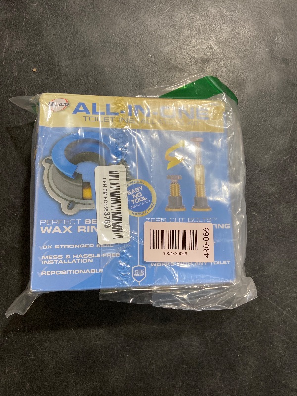 Photo 1 of DANCO All-in-One Toilet Installation Kit, Perfect Seal Wax Ring & Zero Cut Bolts, Toilet Repair, Wax-Free, Mounting Toilet Bolts (10879X)