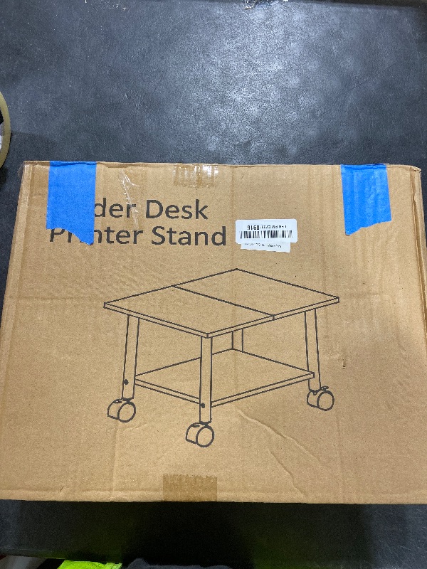 Photo 1 of storenization Printer Stand with Storage Shelf, Small Printer Stand for Desk Office Home, Under Desk Printer Table with Rolling Wheels, Heavy Duty Mobile Machine Cart with Shelf, Rustic Brown