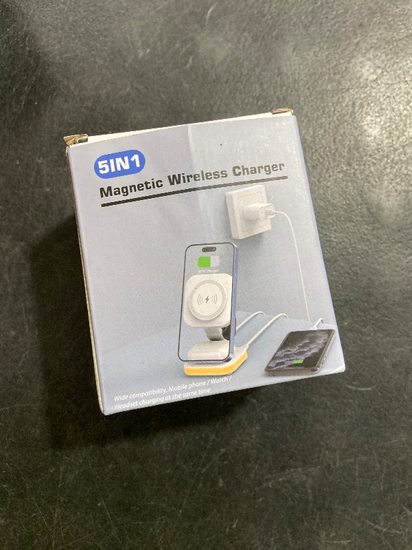 Photo 1 of 5-in-1 Magnetic Wireless Charging Stand for Apple MagSafe Charger with Night Light for iPhone 17/16/15/14/13/12, Watch, AirPods, Travel Magnetic Charger Nightstand Charging Station (Adapter Included)