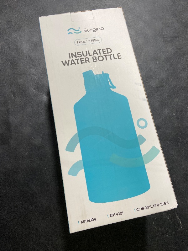 Photo 1 of Swigina [2-IN-1 LID] Gallon Insulated Water Bottle with Silicone Boot (48hrs Cold/24hrs Hot) - DIY Stickers, Leakproof, BPA Free, 128 oz
