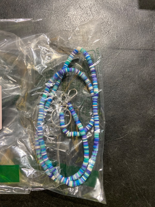Photo 1 of Sopopal Beaded Teacher Lanyard Boho Cute Rainbow Lanyard Neck Keychain Lanyards for Cruise Ship Cards Id Badges and Keys (Boho Blue)