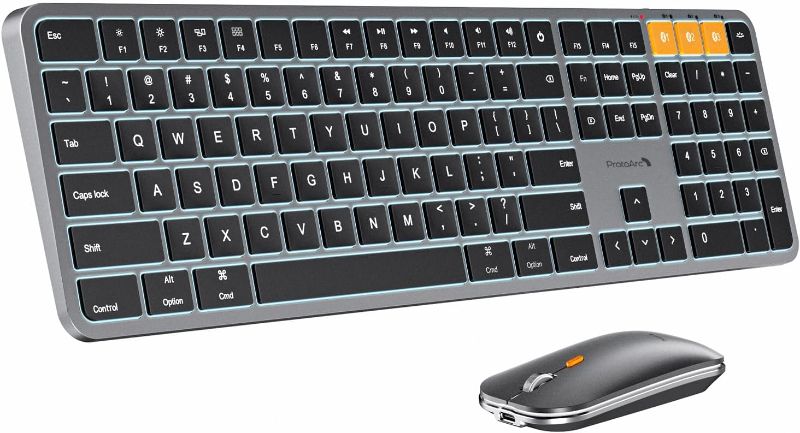 Photo 1 of ProtoArc Backlit Bluetooth Keyboard and Mouse for Mac, KM100-A Full Size Wireless Keyboard Mouse for Mac, Multi-Device Rechargeable for MacBook Pro/Air, iPhone, iPad, Space Gray